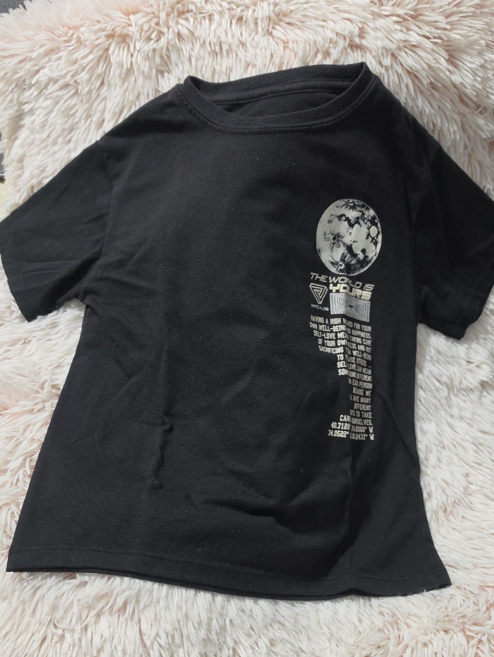 Kids Black Short-Sleeve Graphic Tee with Moon Print